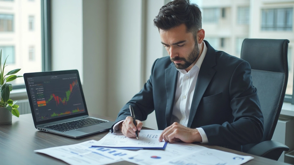 Профессиональная фотография рабочего стола с графиками роста инвестиций и планированием финансов