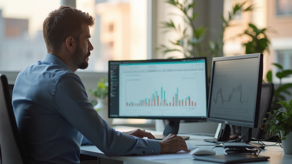 Инвестор анализирует портфель акций на современном рабочем столе