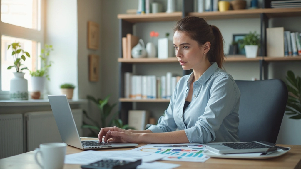 Профессиональное фото человека, анализирующего финансовые данные на компьютере, за письменным столом с документами